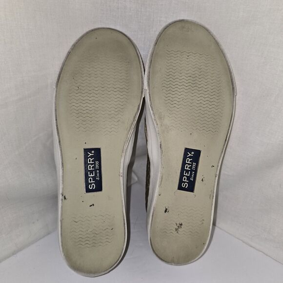 Sperry Seaside Emboss Weave Gold Leather Slip On Deck Boat Loafers Size 7.5 - Picture 7 of 7